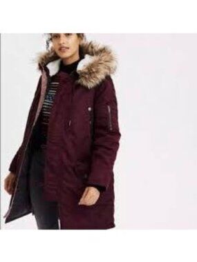 American Eagle Sateen Winter Parka Coat Hooded Insulated Burgandy Women's Sz M